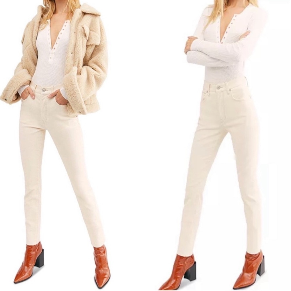 NWT Free People Velvet High Waist Skinny Jeans in Ivory Size 27